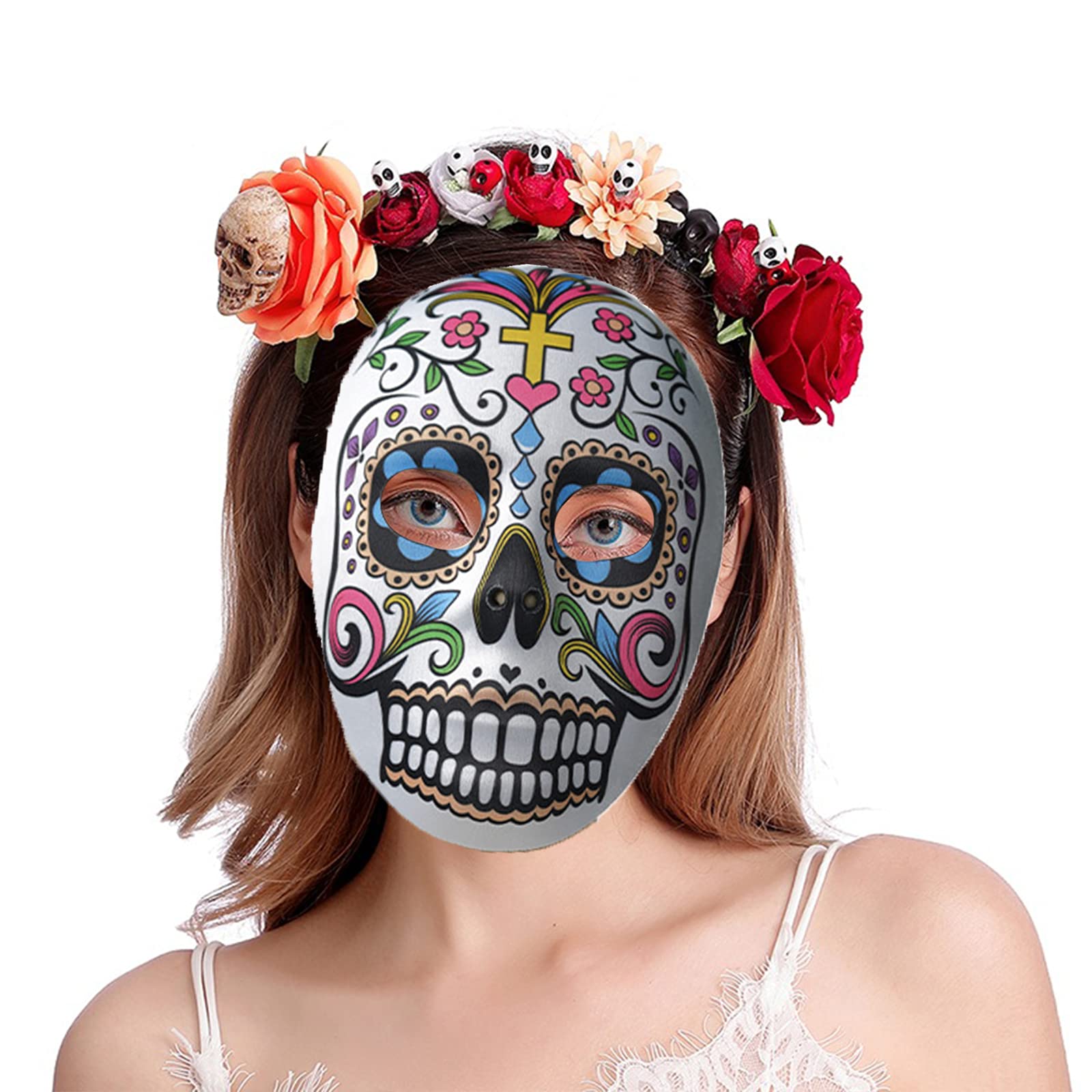 Snapklik.com : 2 Pcs Day Of The Dead Sugar Skull Mask Halloween Full ...