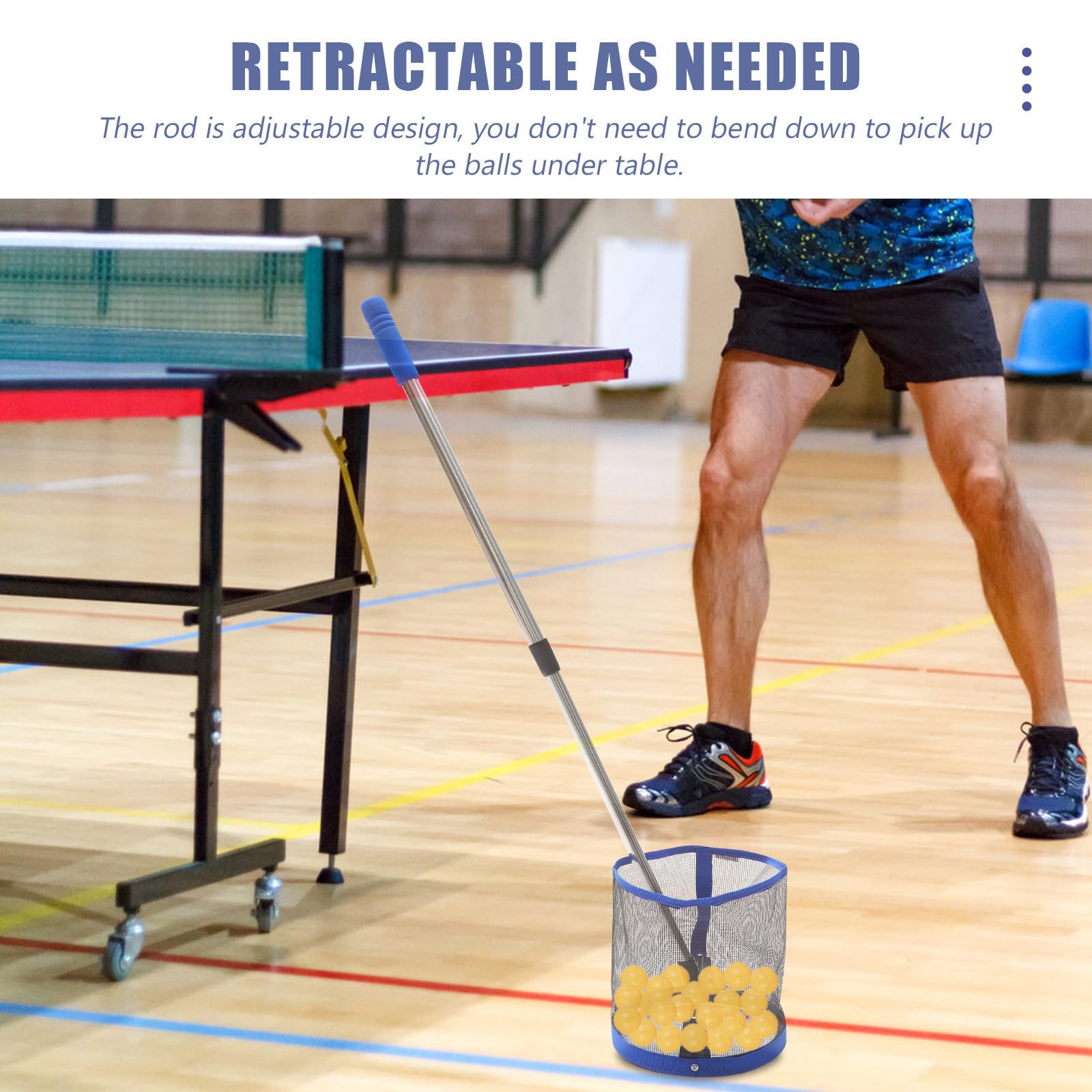 Abaodam Recogedor de Balones de Tenis de Mesa, Recogedor de Bolas Mango Telescópico, Acero Inoxidable y Nylon, Naranja, Ajustable, Portátil y Plegable, para Entrenamiento y Máquina