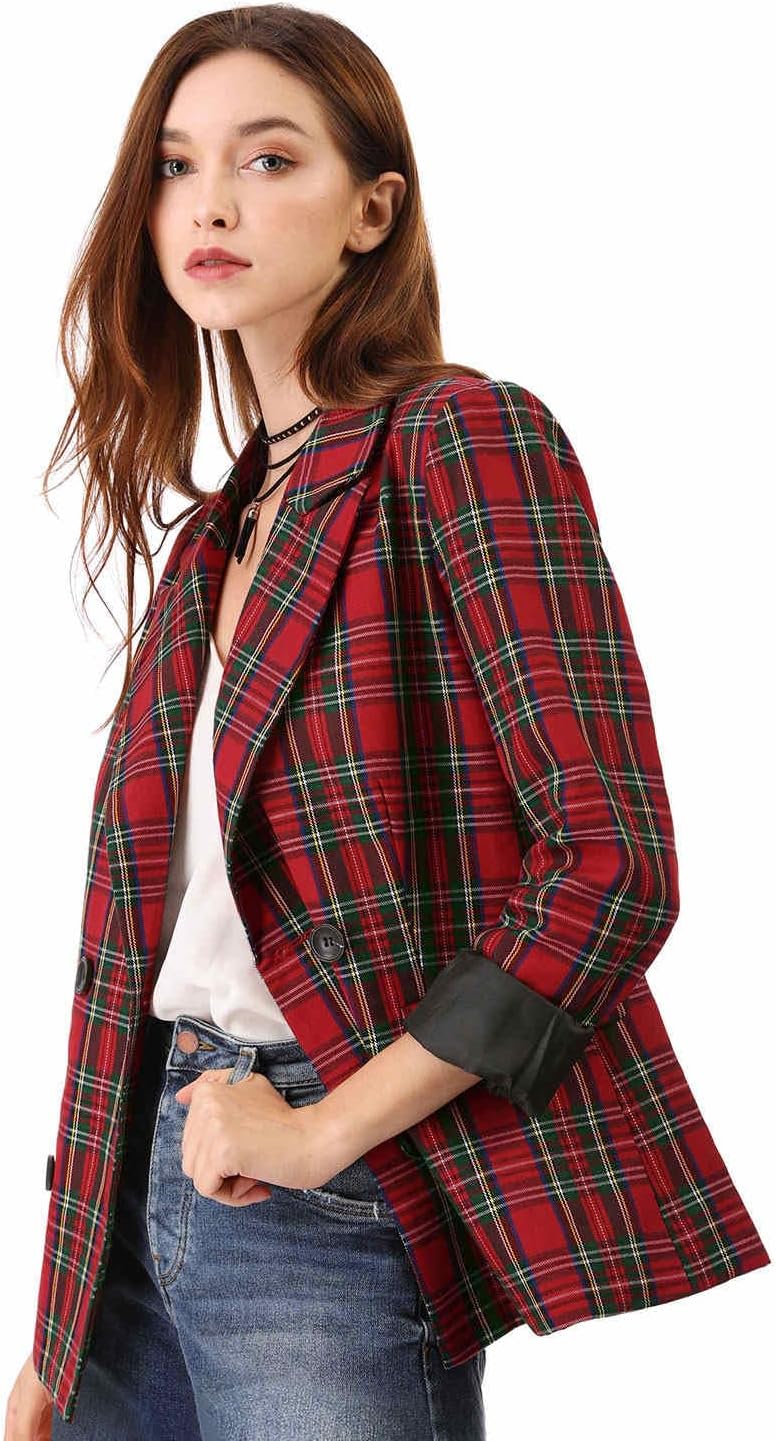 Allegra K Women's Notched Lapel Double Breasted Christmas Work Formal Blazer Jacket - Image 4