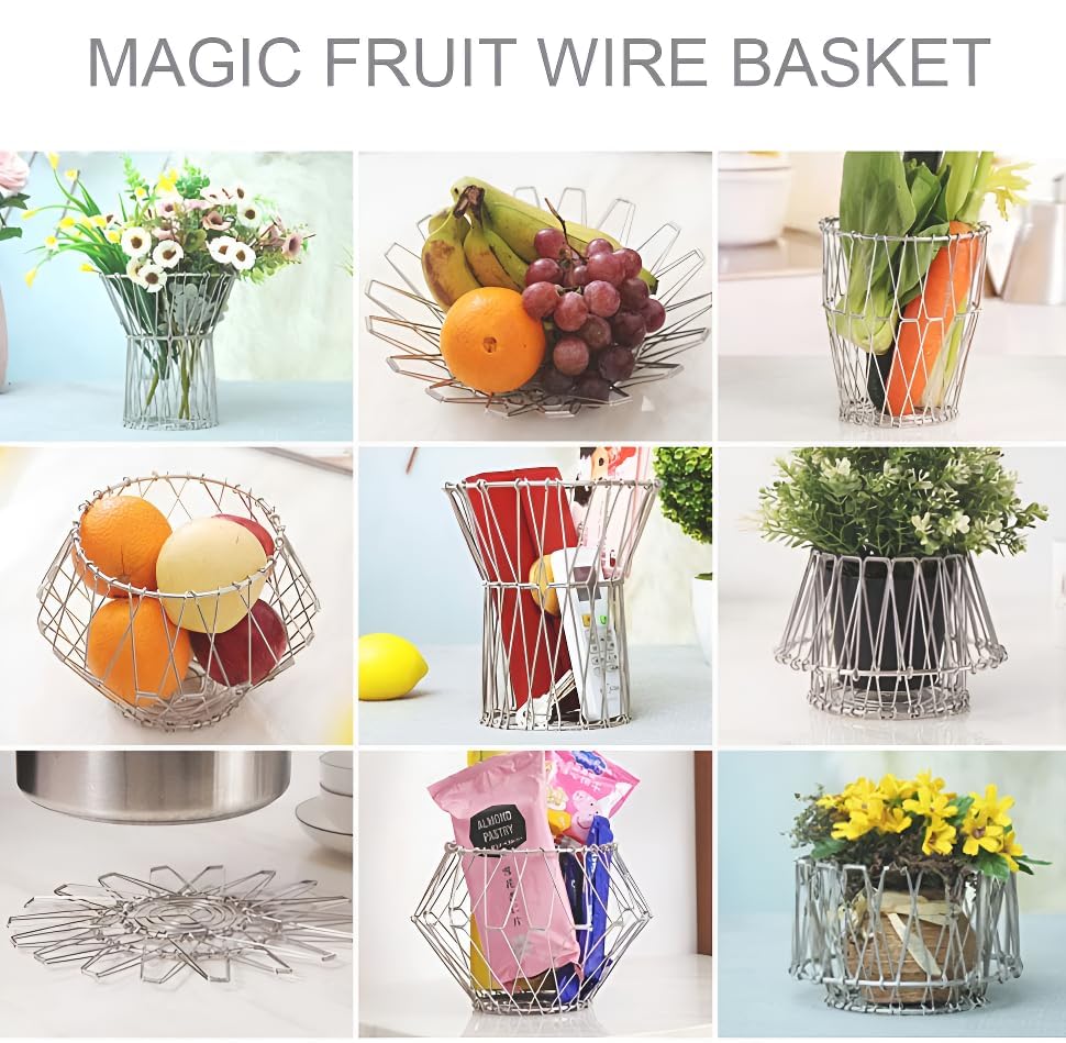 RRJ Multipurpose Stainless Steel Foldable Fruit and Vegetable Basket for Kitchen/Dining Table/Home(8 Shapes) 3
