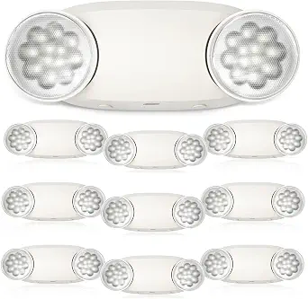 FREELICHT 10 Pack Emergency Lights for Business, Hard Wired, LED Emergency Lights with Battery Backup, 2 Heads Adjustable Commercial Exit Lighting Fixtures, UL 924 Certified