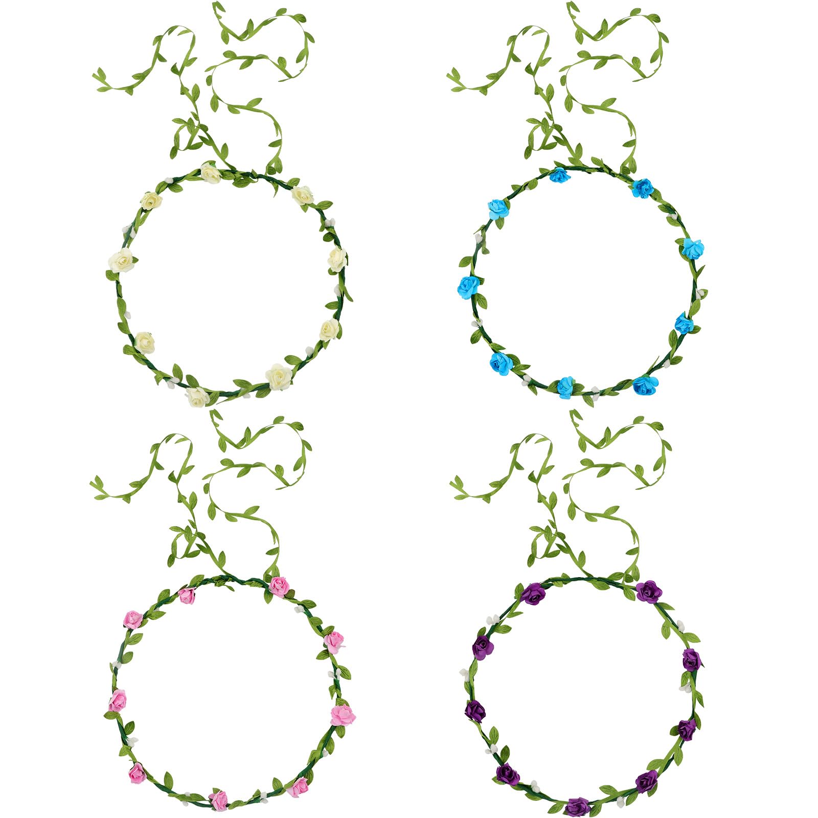 4 Pack Flower Crown for Women, Wreath Headband for Wedding Flower Headbands, Garland Headbands Fairy Party Decorations Hair Accessories for Women