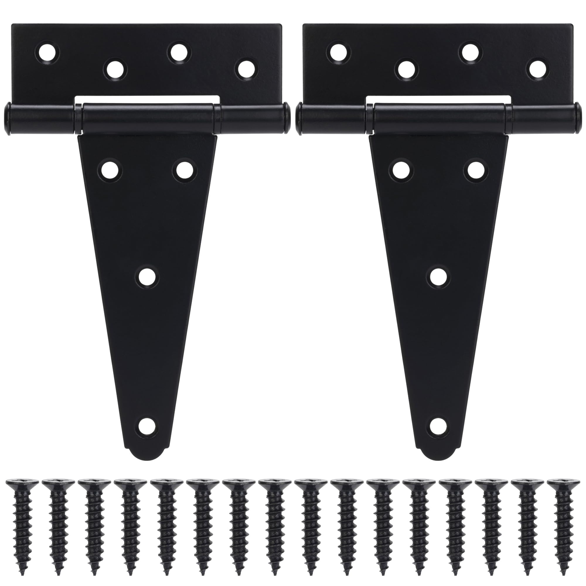 6 Inch T-Strap Gate Hinges, Heavy Duty Shed Door Hinges, Black Tee Hinges for Wooden Fences, Yard Gates, Rustproof Wrought Iron Hardware, 2 Pack