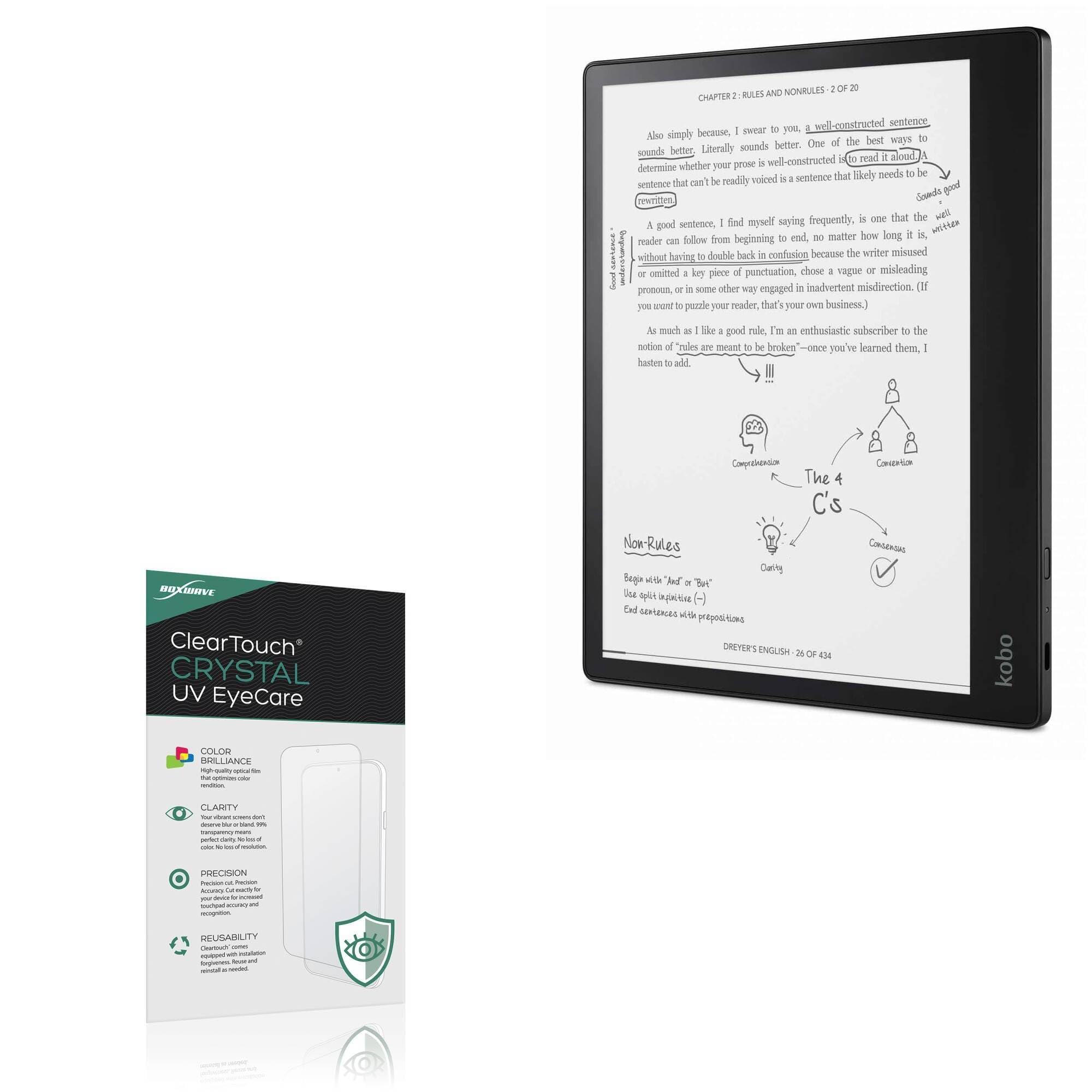BoxWave Screen Protector Compatible With Kobo Elipsa - ClearTouch Crystal Anti-UV EyeCare (2-Pack), Filters out Harmful Blue Light Reduce Fatigue