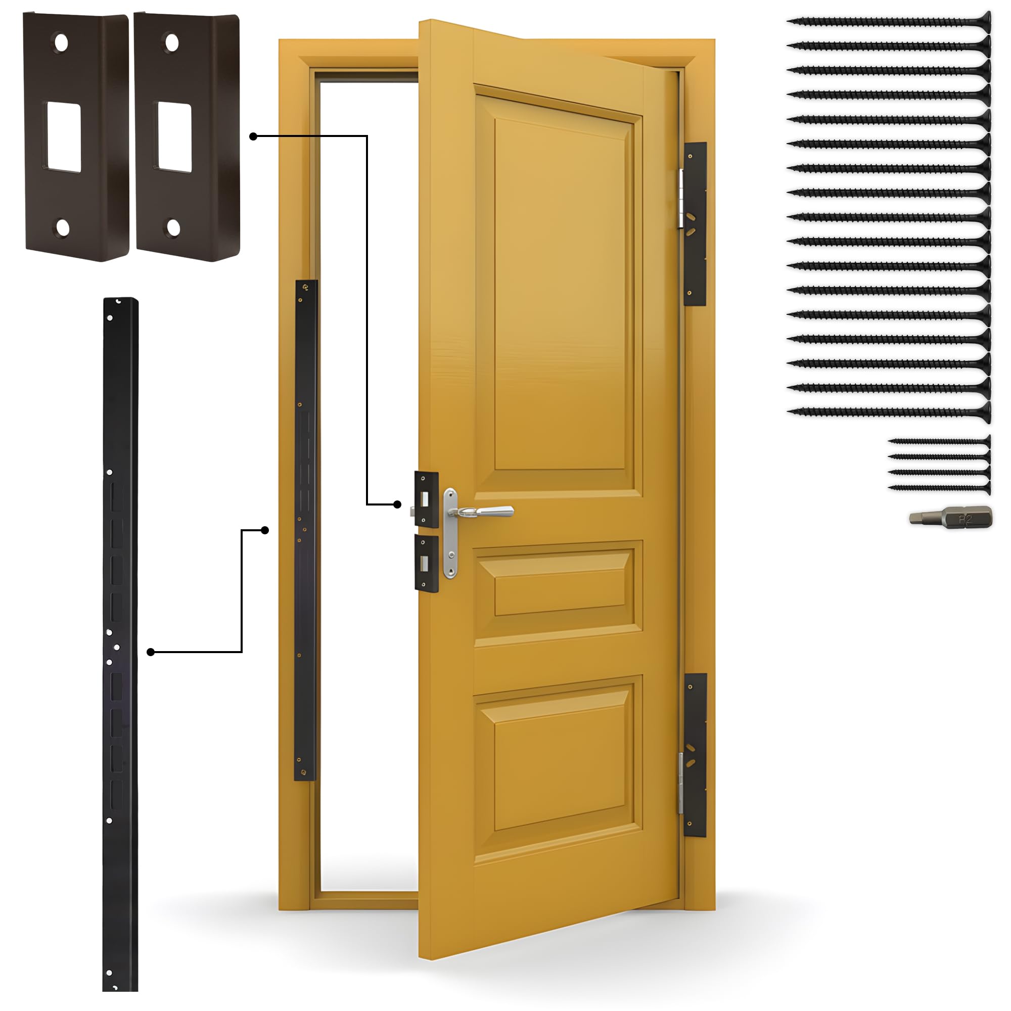 Armor Concepts Door Mini - 3-Piece Door Security Kit, Made in USA, Door Kick-in Prevention Guarantee, Door Reinforcement Plate for Door Jamb & Door Frame, Home Security - Aged Bronze