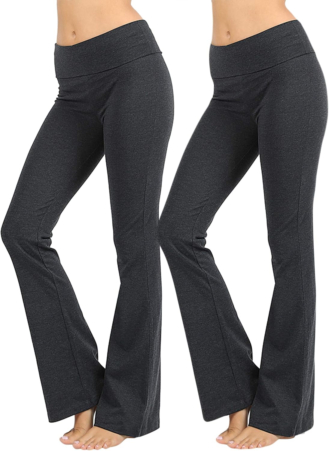 Womens & Plus Stretch Cotton Foldover Waist Bootleg Workout Yoga Pants, (2PK: Charcoal/Charcoal, 2X