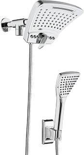 PULSE ShowerSpas 1056-CH-1.8GPM PowerShot Shower System with Air-Infused Curved 8" Multi-Pattern Showerhead and 3-Function Hand Shower, Polished Chrome, 1.8 GPM