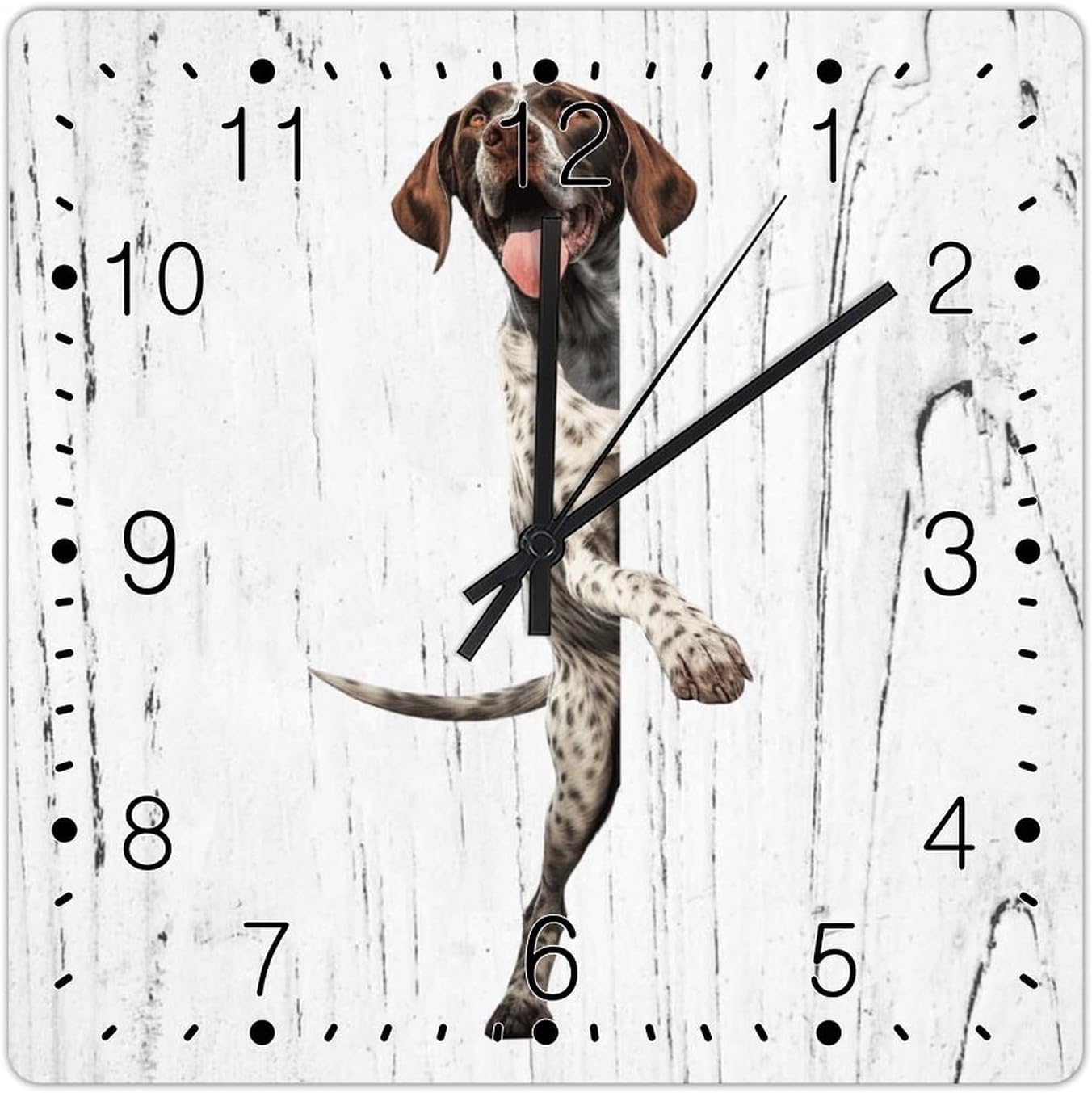 Wood Clock Pointer Wooden Decorative Wall Clock Pointer Dog Peeking ASquare Corner Hanging Wall Clocks Non-Ticking Battery Operated Square Clock Gift for Dog Owner Clocks 12x12in