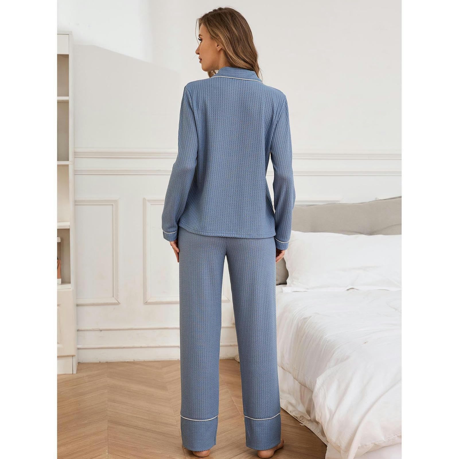 Pigiama Donna Cotone Autunno da Donna Autumn E Inverno A Maniche Lunghe Pantaloni Lunghi Pantaloni in Due Pezzi di Pigiama-hf13-blu-l
