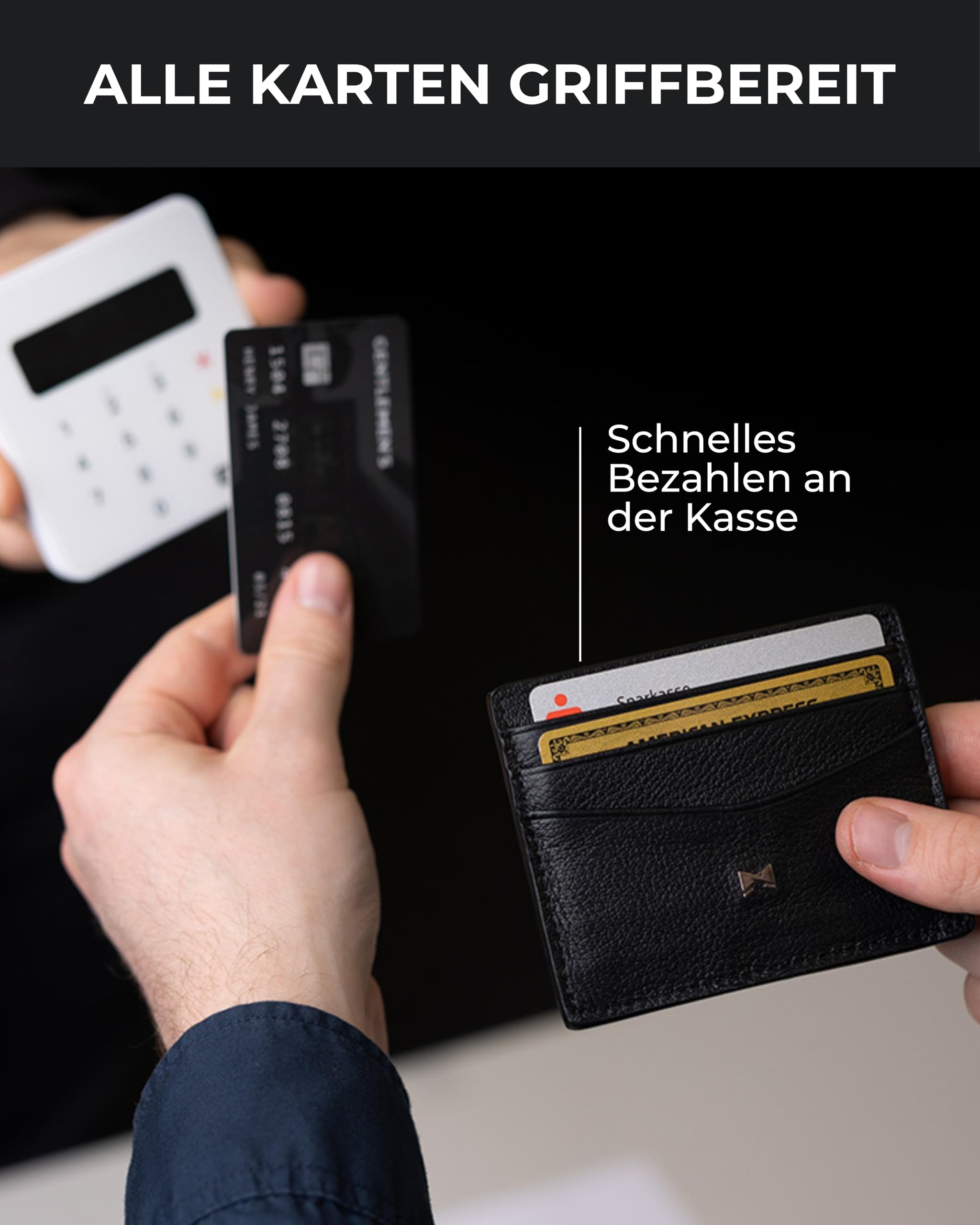 Gentlemen’s Kartenetui – Premium Rindsleder & RFID-Schutz – Platz für Karten, Scheine, Münzen & Tracker im Wallet – Patentiertes Slim Design – Slim Wallet mit Münzfach