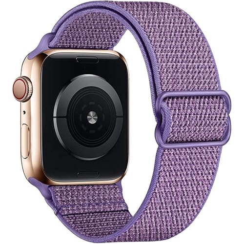 SIRUIBO Stretchy Nylon Solo Loop Bands Compatible with Apple Watch 42mm 44mm 45mm, Adjust Stretch Braided Sport Elastic Women Men Strap Compatible with iWatch Series 7/6/5/4/3/2/1 SE, Smokey Mauve