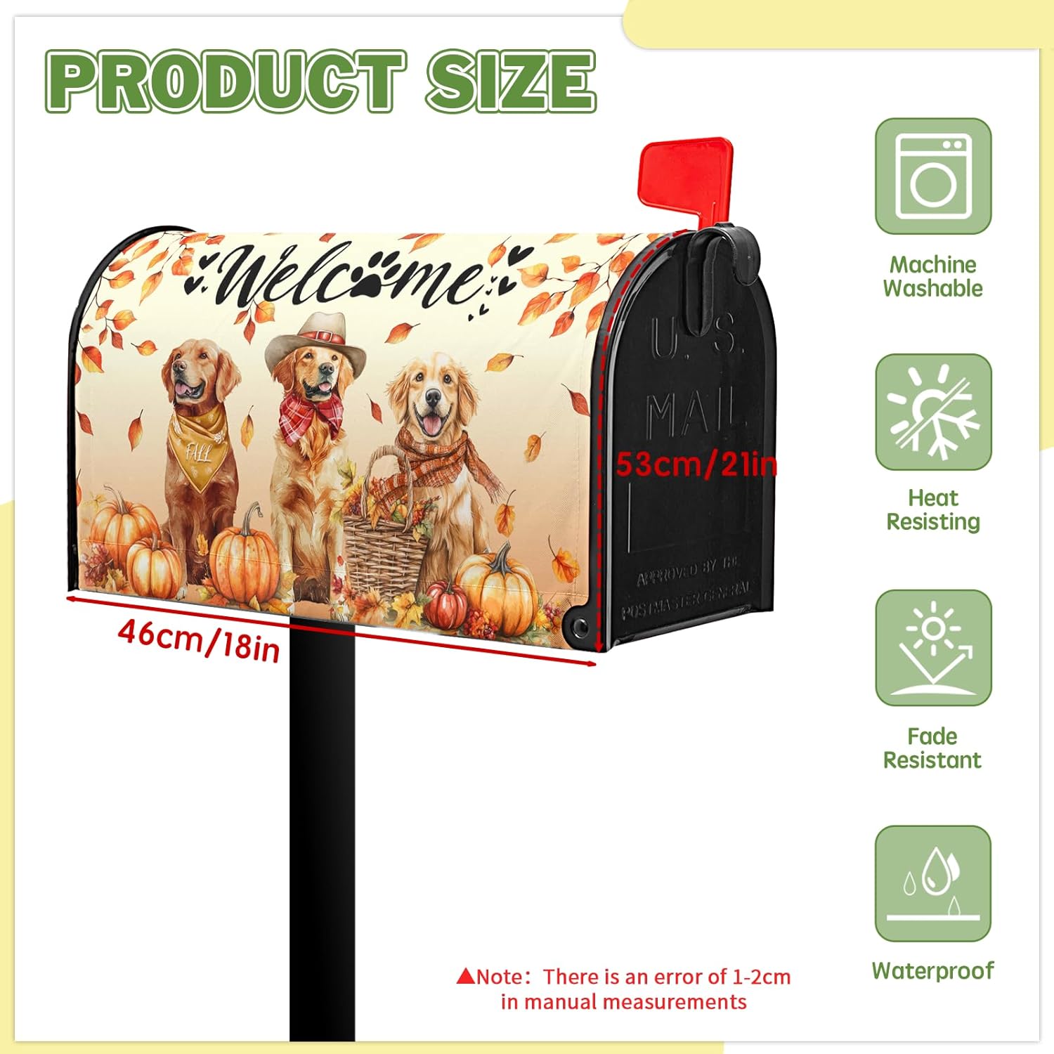 Welcome Dog Mailbox Cover Fall Mailbox Covers Pumpkin Mail Box Covers Magnetic Standard Size 21x18 inch Autumn Maple Leaf Post Letter Box Wraps for Garden Outdoor Yard Decor