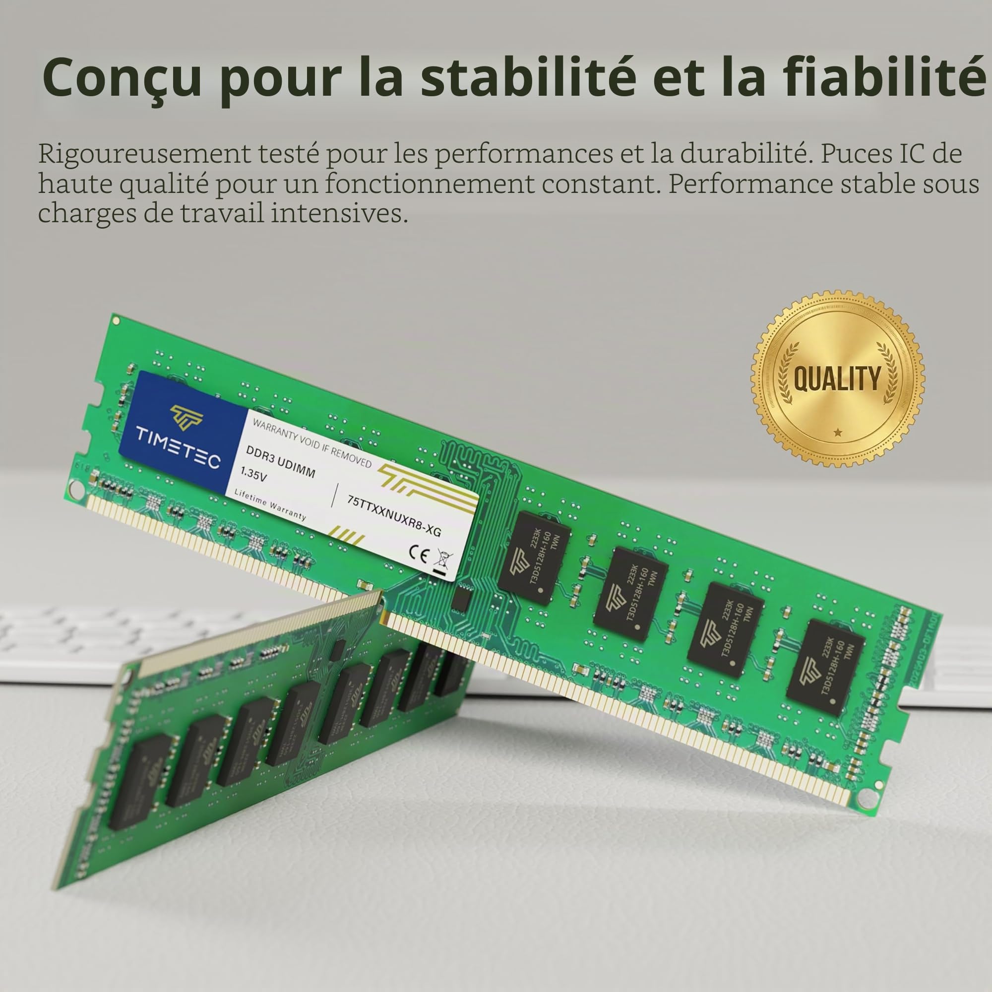 Timetec 8 Go DDR3L/DDR3 1600MHz PC3L-12800/PC3-12800 (PC3-12800U) Non-ECC sans Tampon 1.5V CL11 2Rx8 Double Rang 240 Broches UDIMM Ordinateur de Bureau mémoire RAM Module Mise à Niveau