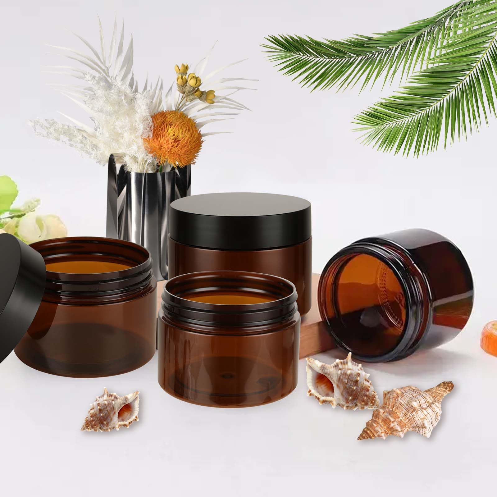 Confezione da 50 contenitori in plastica da 113,4 g con coperchio, ricaricabili, contenitori per cosmetici con coperchio nero, barattoli da viaggio a prova di perdite, per prodotti di bellezza,