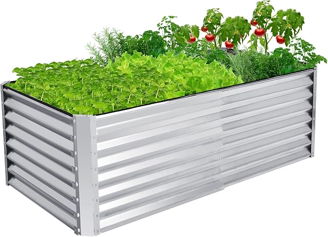 COSTWAY Metal Raised Bed, High Grow Straight Elevated Planter Box Kit with Open Bottom and Rubber Wrapped Edge, Indoor Outdoor Vegetable Fruit Flower Herb Growing Box (20, 180x90x60cm)
