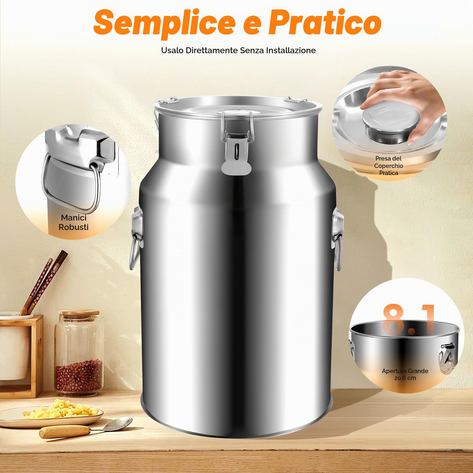 Tamburo sigillato in acciaio inox da 18L, fermentatore in acciaio inox 201, contenitore per latte, botte per birra casalinga, contenitore per stoccaggio olio riso acqua, GRANDE serbatoio