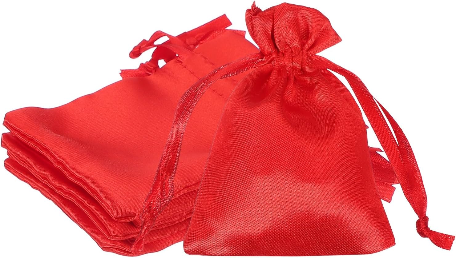 PATIKIL 3 x 4 Inch Satin Bags with Drawstring, 6 Pcs Silk Drawstring Gift Bag Wedding Favor Pouch for Jewelry Candy Christmas Party Graduation Birthday Easter, Red