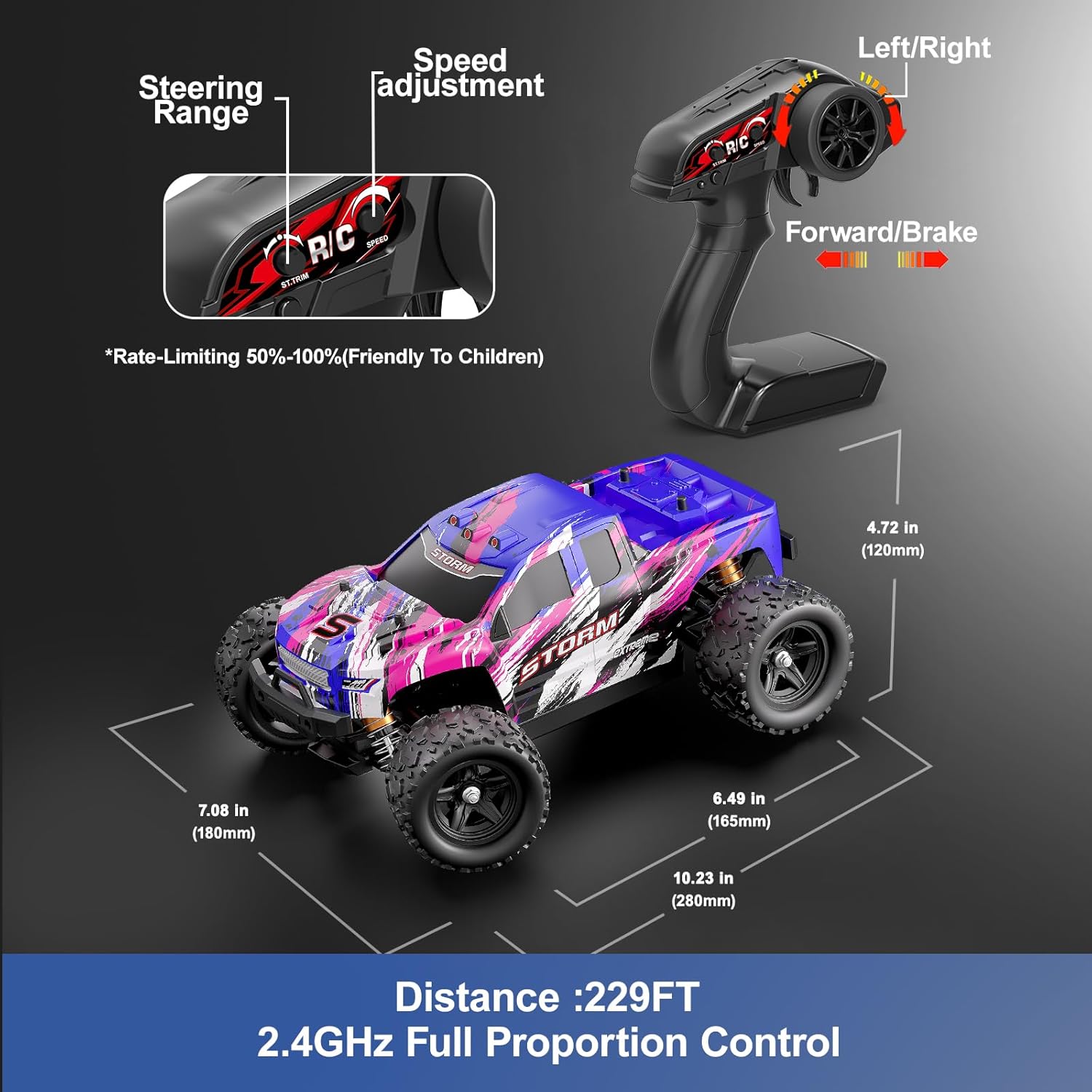 Pink Remote Control Car for Girls, Fast rc Cars for Girls 1:18 Scale Monster Truck with 40+ KM/H Speed 4WD Off-Road RC Truck, Dual Rechargeable Batteries, toys for 8 9 10 11 12 year old girl gifts