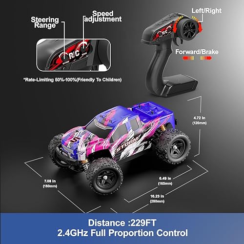 Miniatura 6 de Auto de control remoto rosa para niñas, autos a control remoto rápidos para niñas, camión monstruo a escala 118 con 40+ KMH Speed 4WD Off-Road RC