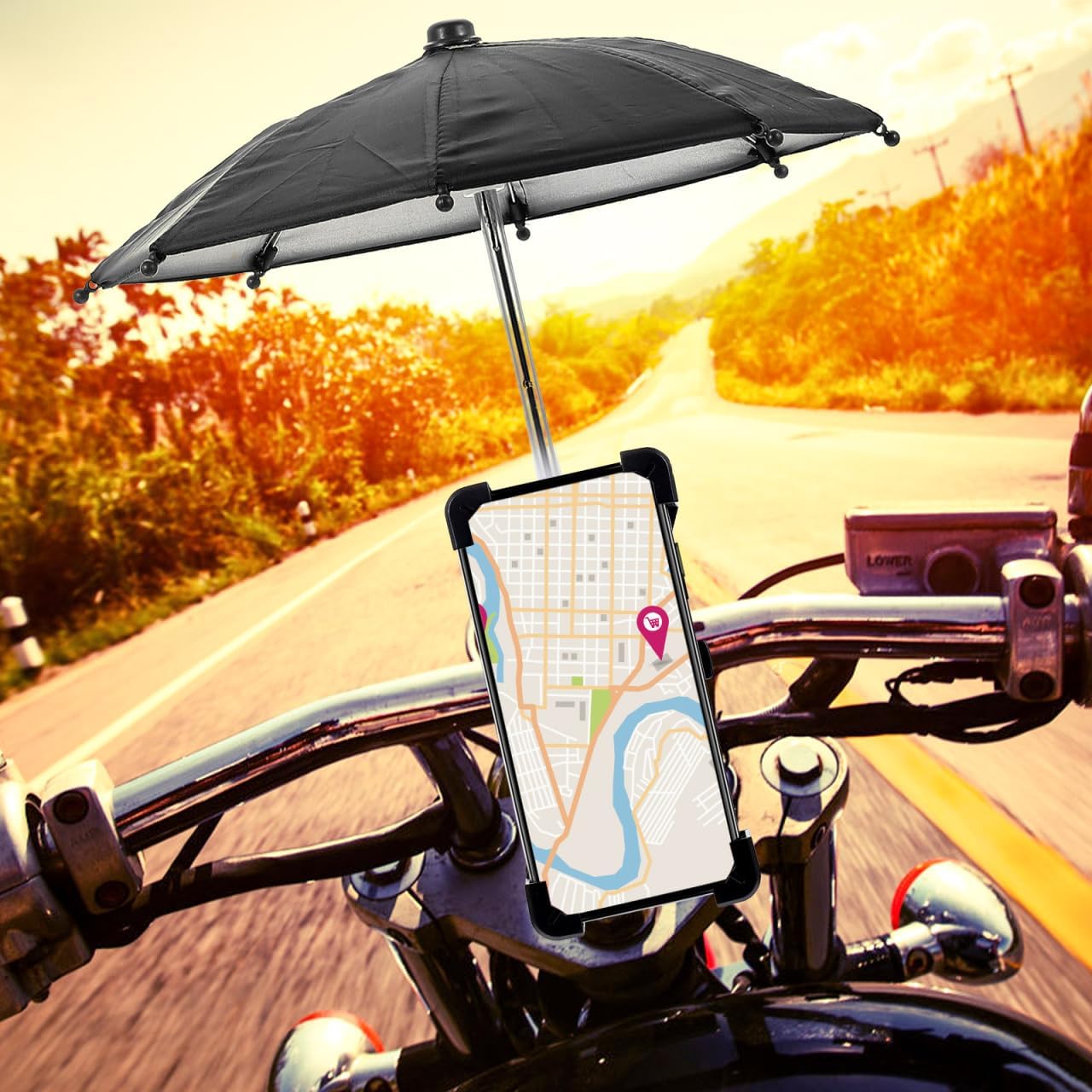 LIOOBO Phone Umbrella Holder: Bike Holder for Phone, Bicycle Cell Bracket with Small Sunshade Cover