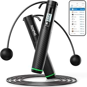 RENPHO Smart Cuerda para Saltar con Contador, Combas Ajustable para fitness, inteligente Análisis de Datos Aplicación, Cuerda de Saltar Profesional Entrenamiento para Mujer Niños adultos MMA
