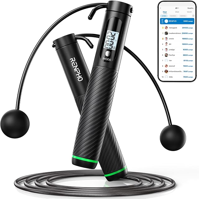 RENPHO Corde de saut intelligente, corde de saut sans fil, corde à sauter haute vitesse avec comptoir, corde d'escroquerie de fitness avec APP Analyse de données, Sauts d'entraînement pour la gymnastique à domicile, Crossfit pour l'exercice pour les hommes, les femmes