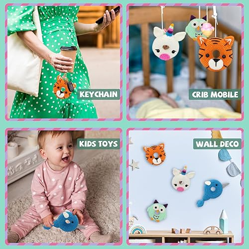 Miniatura 5 de Yanpoake Kit de ganchillo para adultos y niños, 4 piezas de donas de ganchillo para principiantes, kit de amigurumi fácil de aprender a ganchillo