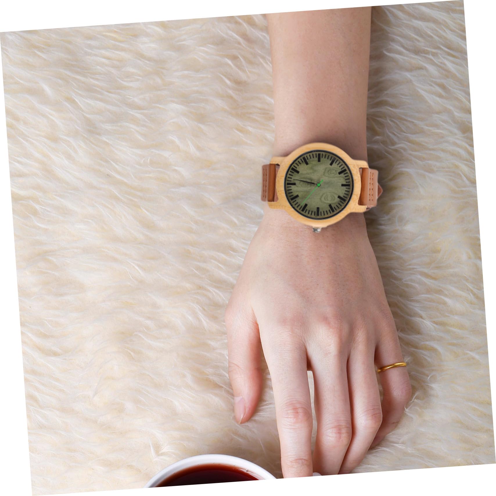 IMIKEYA Orologio da uomo in legno naturale con cinturino in vera pelle, design casual vintage, leggero e resistente, stile elegante per l'uso quotidiano