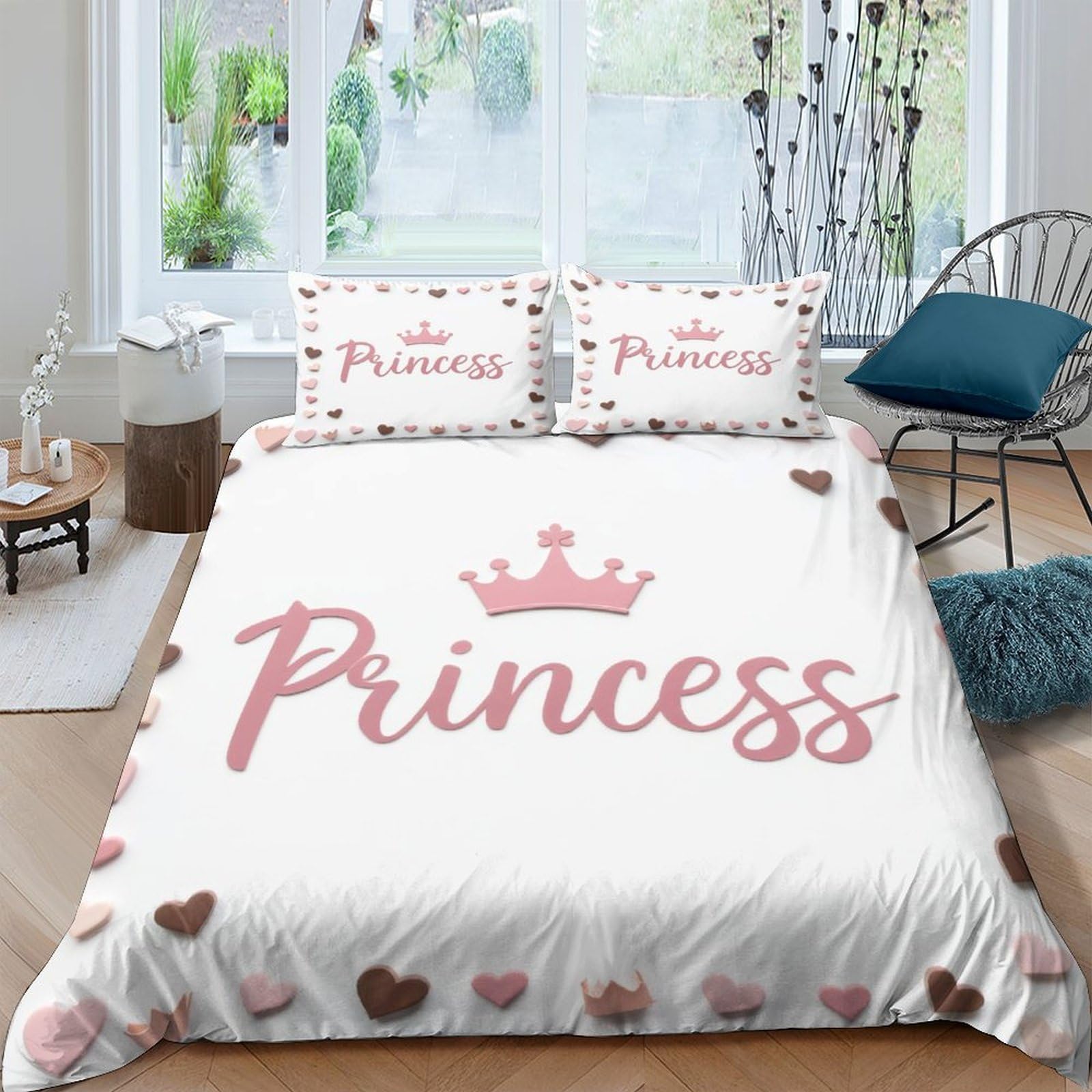 Ctjqhvkz Style-3 3D Printed Princess Crown Fitted Sheet Microfiber Soft Pink Heart Bed Cover For Bedroom Guest Room Decor Protection Single（135X200cm）
