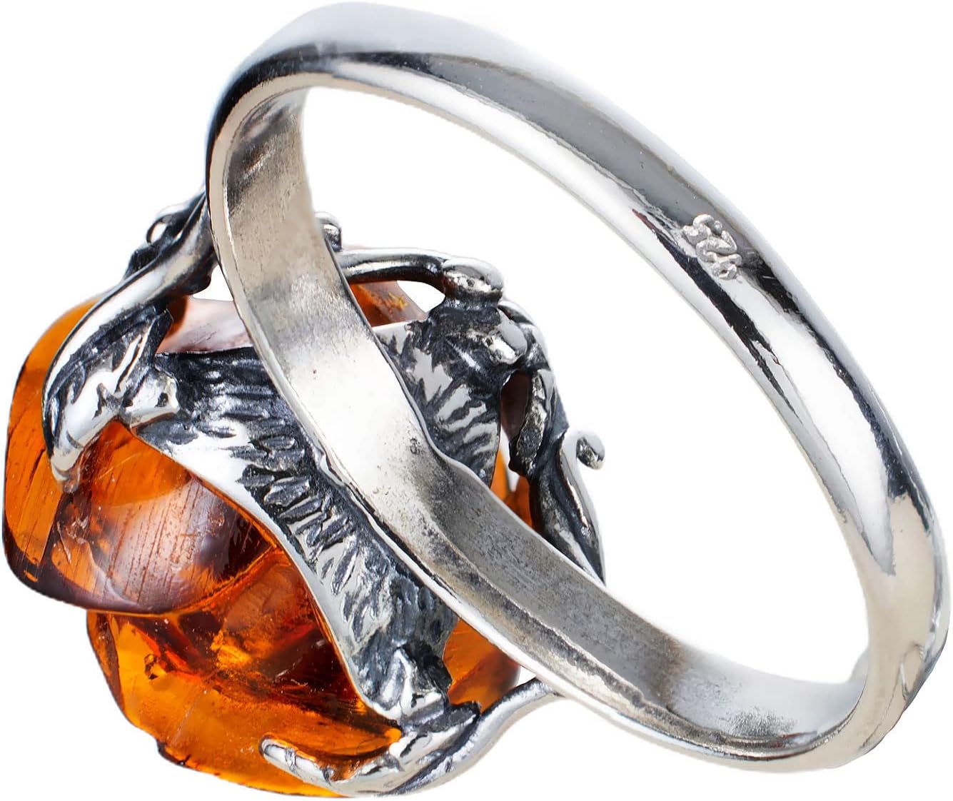 Sterling Silver and Baltic Honey Amber Rose Ring