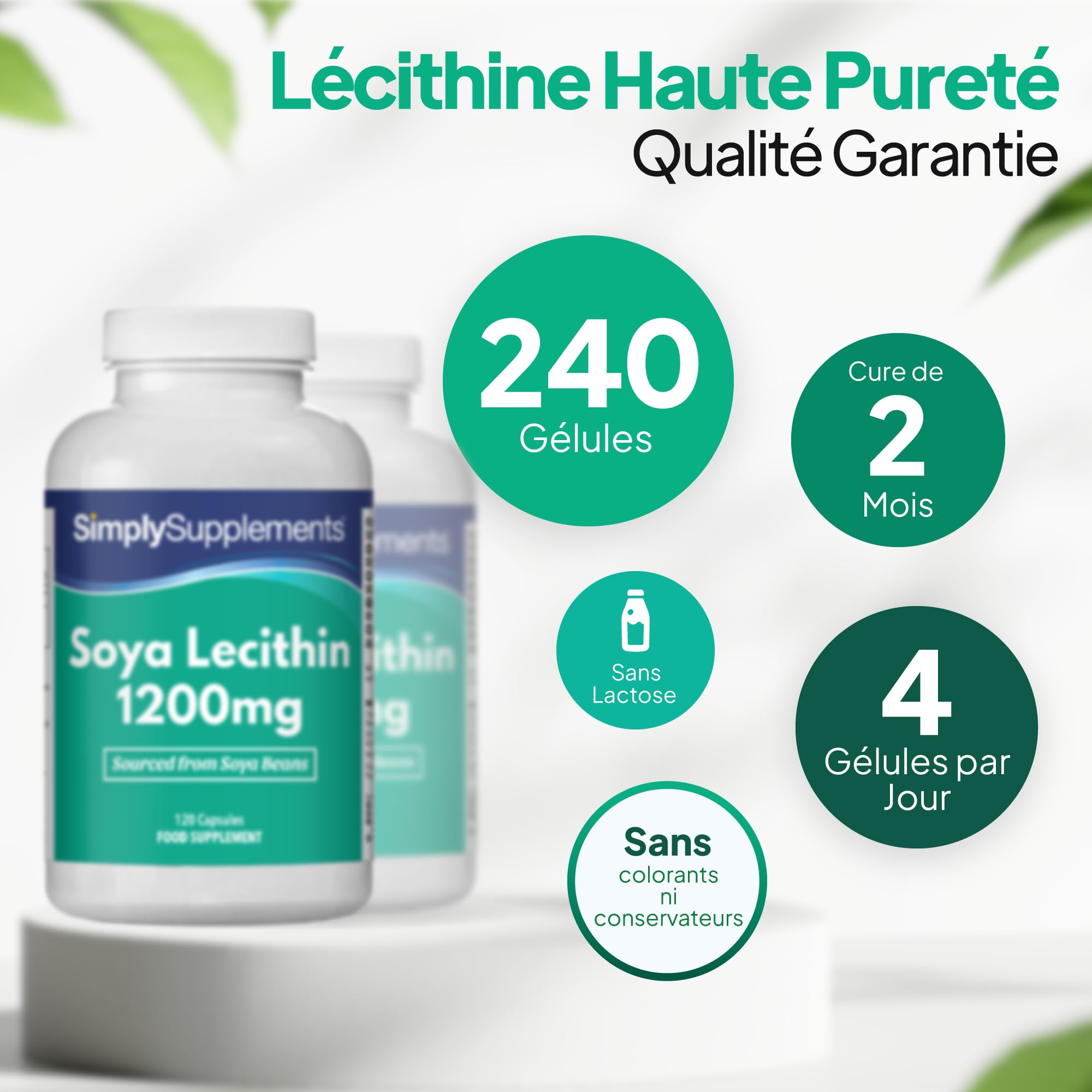 Lécithine 1200mg | Gélules Haute Pureté | 240 Gélules = 2 Mois d’Approvisionnement | Fabriqué au Royaume-Uni | Source Essentielle de Phospholipides | Certifié BPF