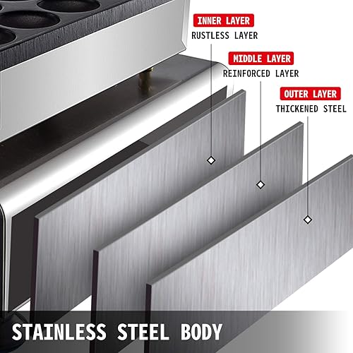 Miniatura 3 de VBENLEM Mini panqueques holandés de 110 V 50 unidades 1700 W máquina de gofres eléctrica comercial antiadherente de 18 pulgadas para el hogar y