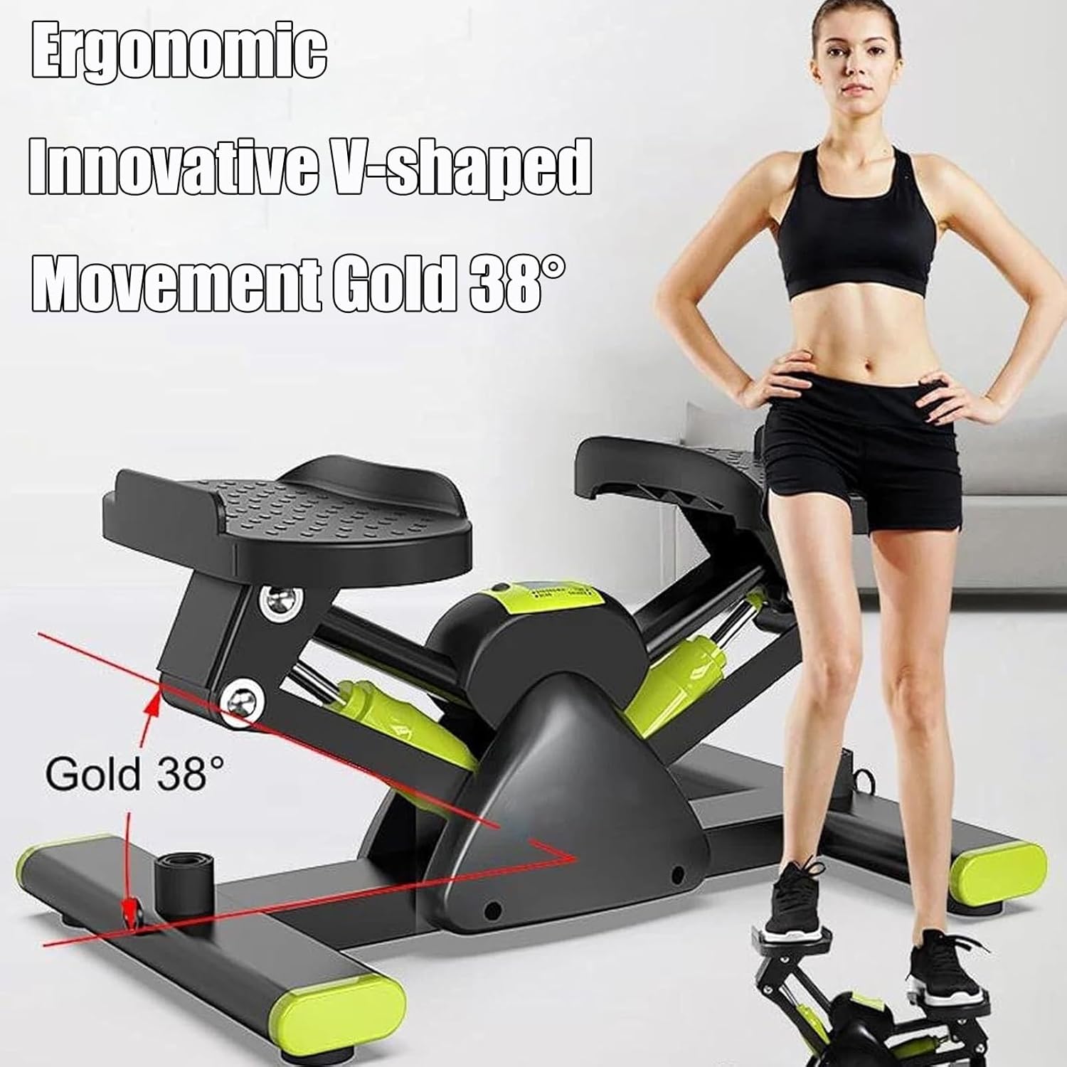 Stepper Exercise Machine, Movement 38° Angle, with LCD Monitor, V-Shaped Sport Climbing Machine, Mini Stepper with Pull Rope for Exercise at Home