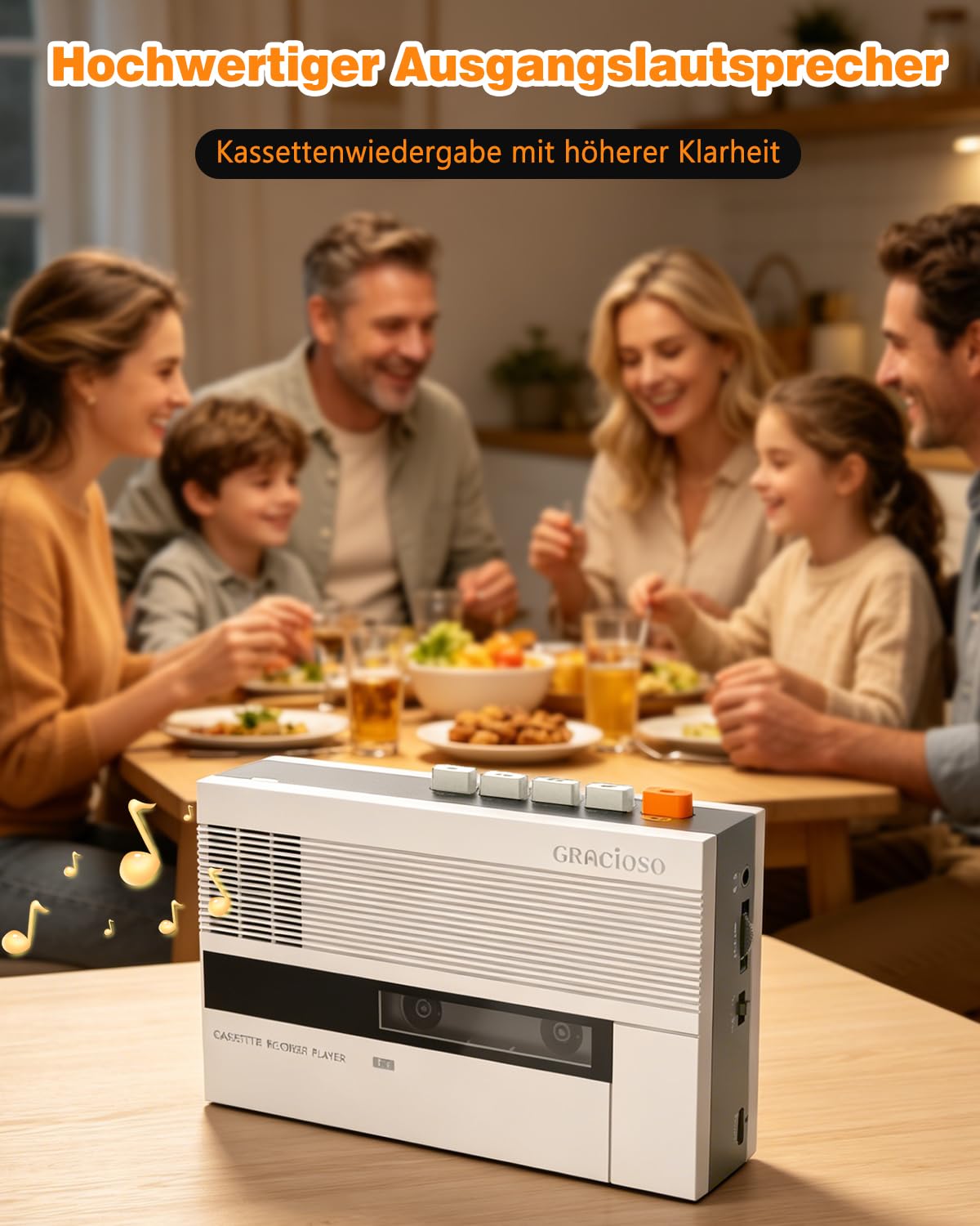 Tragbarer Kassetten-Player mit Bluetooth Sender & Empfänger, 2000mAh wiederaufladbar, Kassettenrekorder für Sprache & Bluetooth Musik, integrierter Lautsprecher, 3,5 mm Kopfhöreranschluss