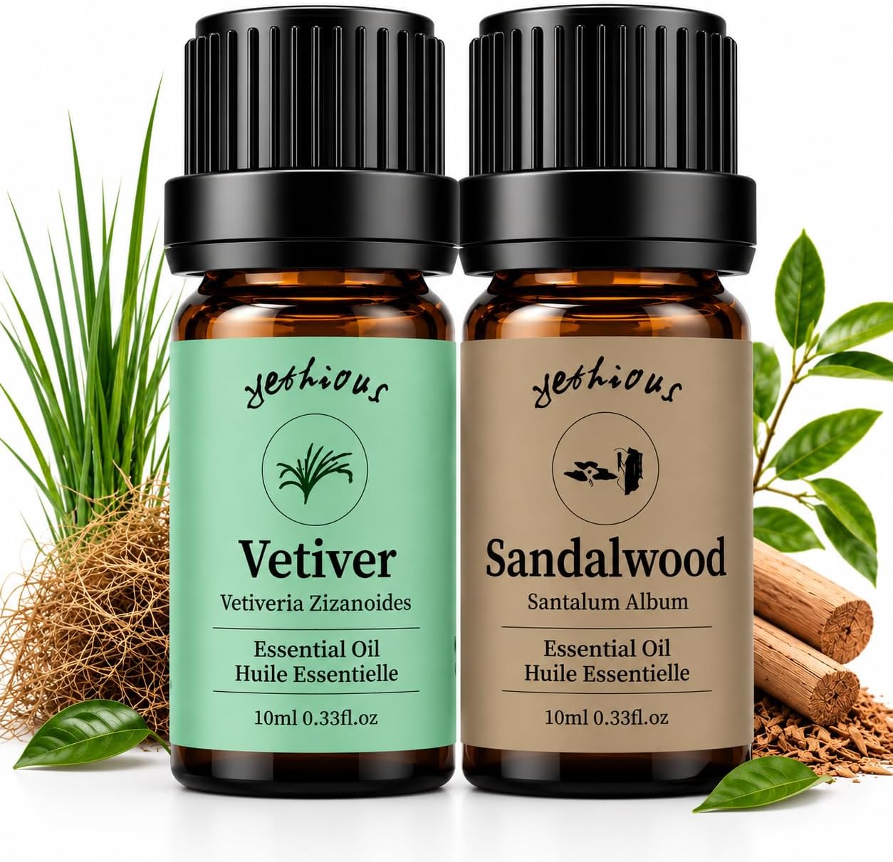 yethious Sandalwood Essential Vetiver Oil Set for Diffuser Meditation