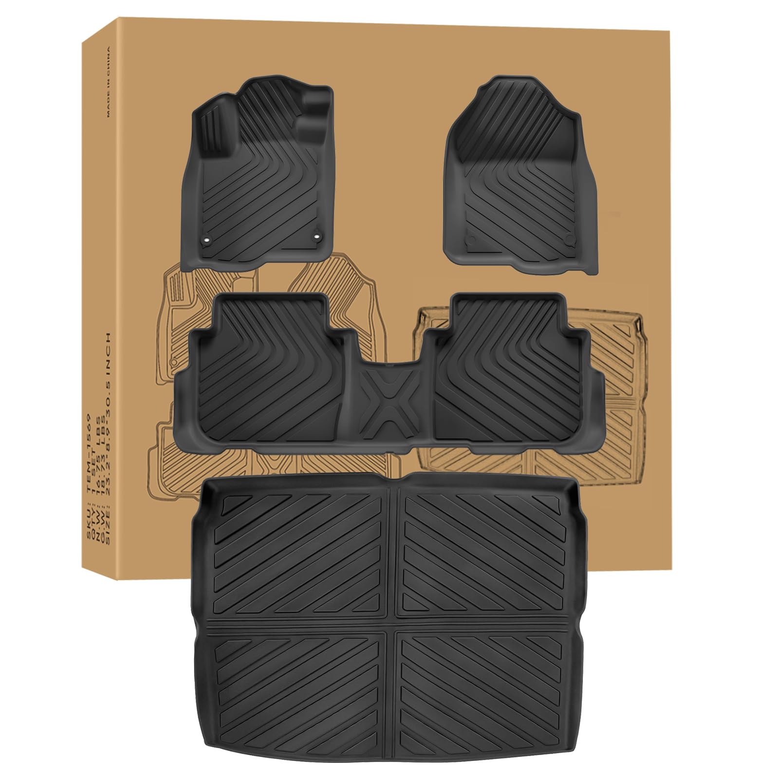 Weize Floor Mats and Cargo Liners for Honda CR-V 2023 2024 2025 2026 (Include CR-V Hybrid Models), All Weather Car Trunk Mat (Upper Position), 1st & 2nd Row & Trunk Liner Full Set