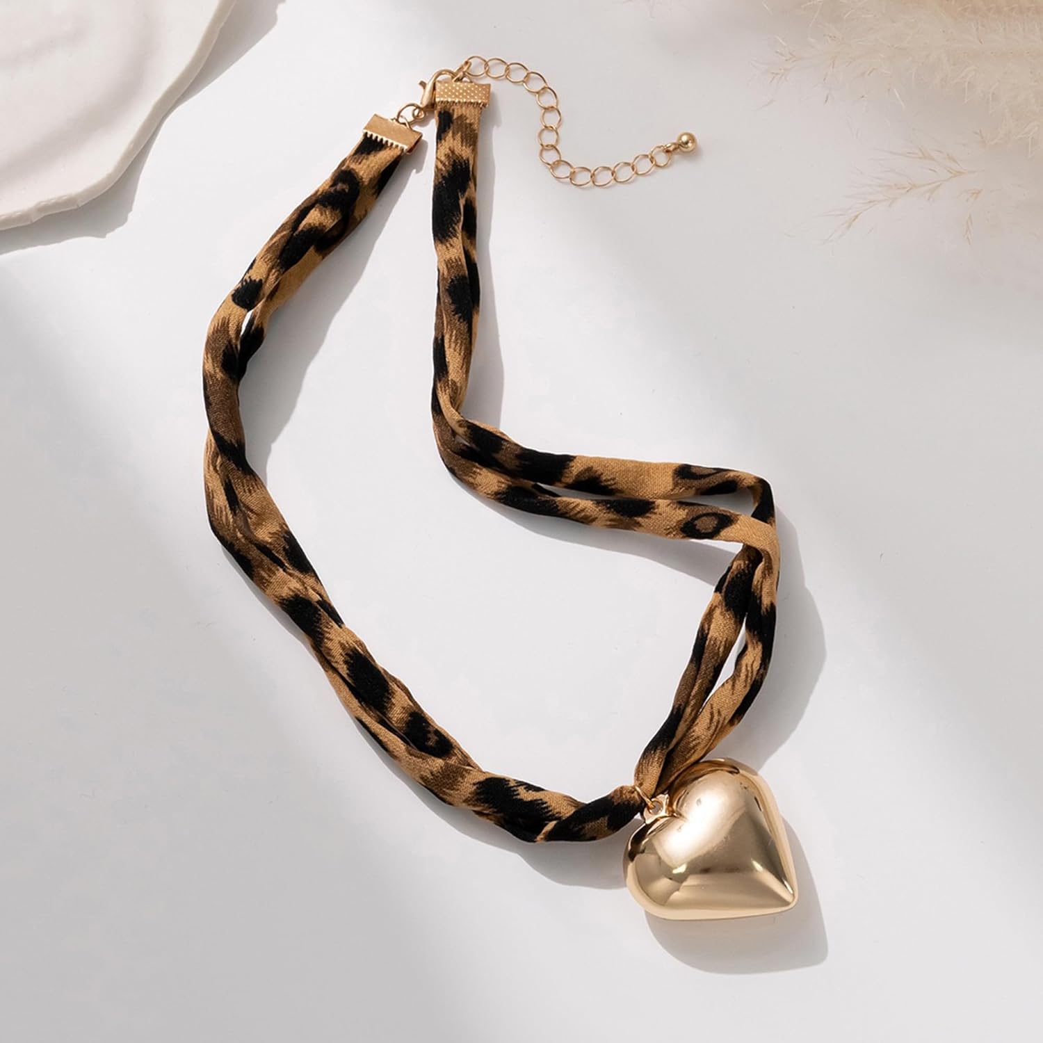Scarf Necklace for Women Gold Heart Chunky Cross Pendant Necklace Leopard Choker Necklaces Trendy Jewelry Gift for Women - Image 3