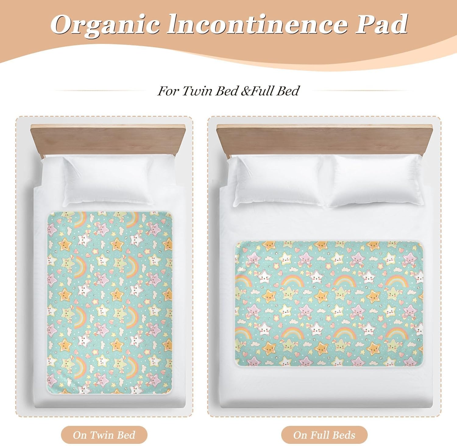 Bow Star Cartoon Extra Large Resuable Potty Training Pee Pad Highly Absorbent Pee Pads for Bed Anti-Lip Diaper Pads for Children Adults Pets , 52" L x 34" W