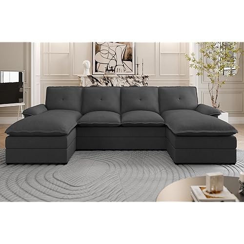 U Shaped Sectional Couches for Living Room,110" Modern Big Sofa Couch with Double Chaise,4 Seat Modular Sofa Couches with Thick Cushion & Soft Backrest,Black