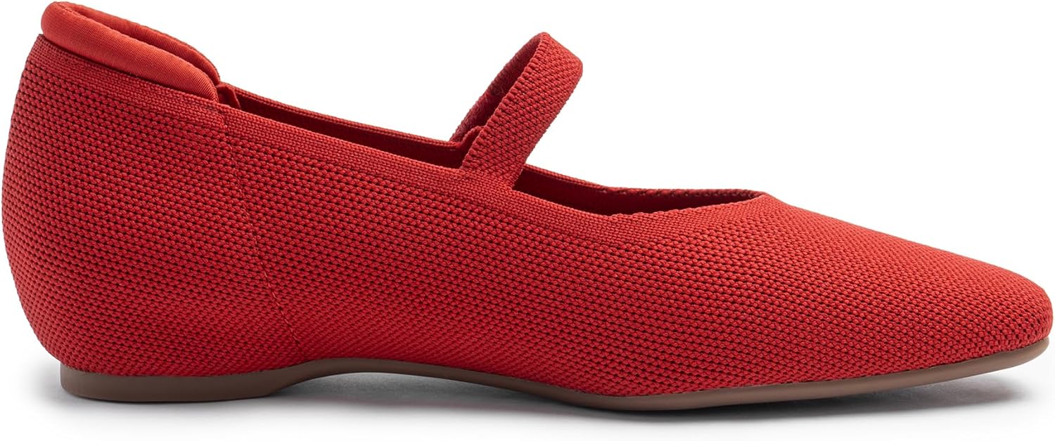 Mary Jane Flat Shoes for Women with Arch Support and Concealed Low Wedge Heel, Comfortable Women Square Toe Ballet Flats Knit Dress Shoes - Image 4