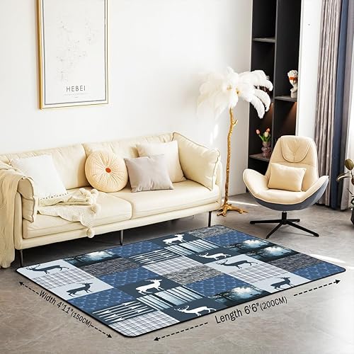 Miniatura 2 de Alfombra de caza de ciervos, 5 x 7 pies, estilo rústico, con cuernos rústicos, juego de alfombras decorativas de búfalo para dormitorio, diseño de