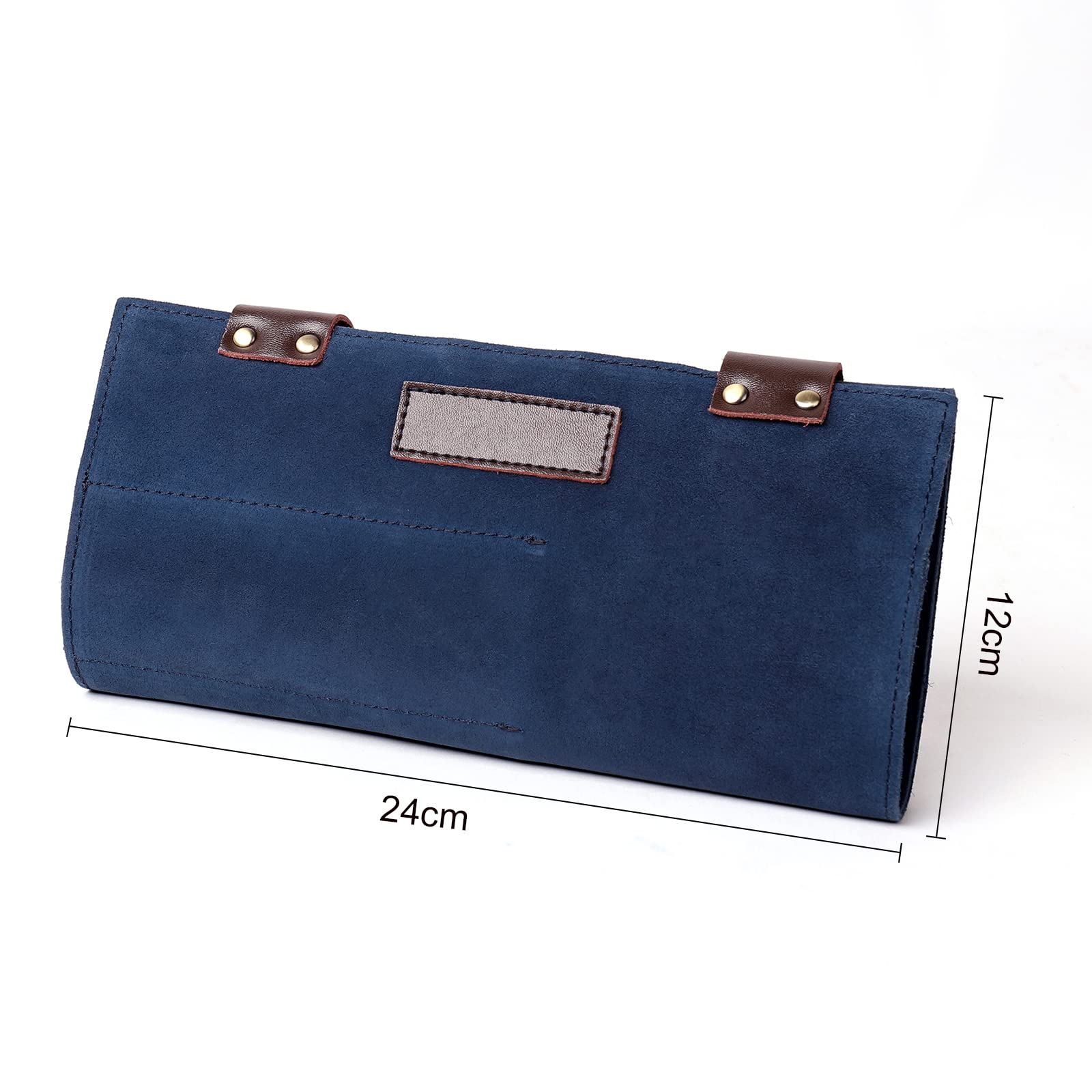 HJ-ZP011-Blue Scherentasche zum Aufrollen, 12 Taschen, echtes Leder, Stylisten-Fellpflege, Scherenhalter, Friseur-Haarschere, Scheren für Friseure