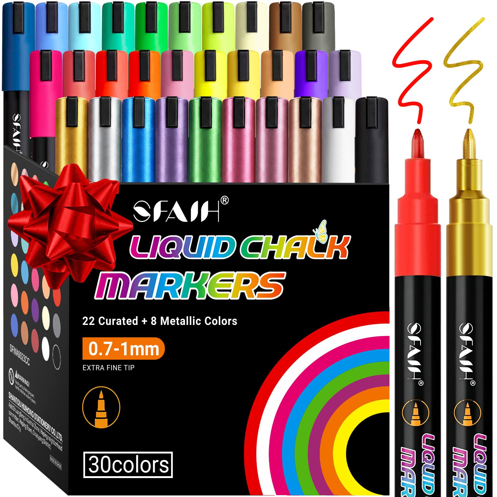 SFAIH Liquid Chalk Markers for Blackboard 30 Vibrant Colors 1mm Fine Tip