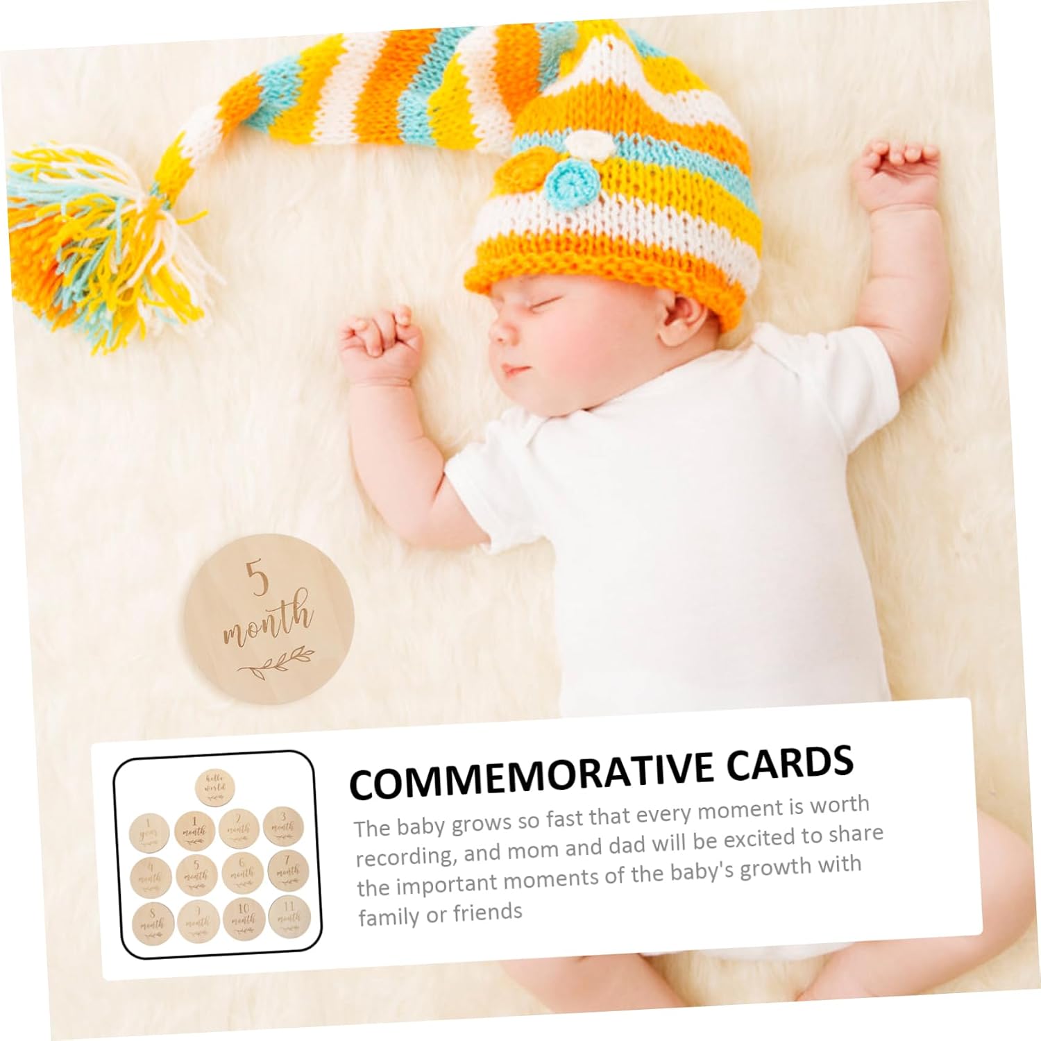 VANZACK 13Pcs Milestone Cards Wooden Growth Announcement Cards for Newborns Month by Month Photo Props Natural for Unique Growth Albums