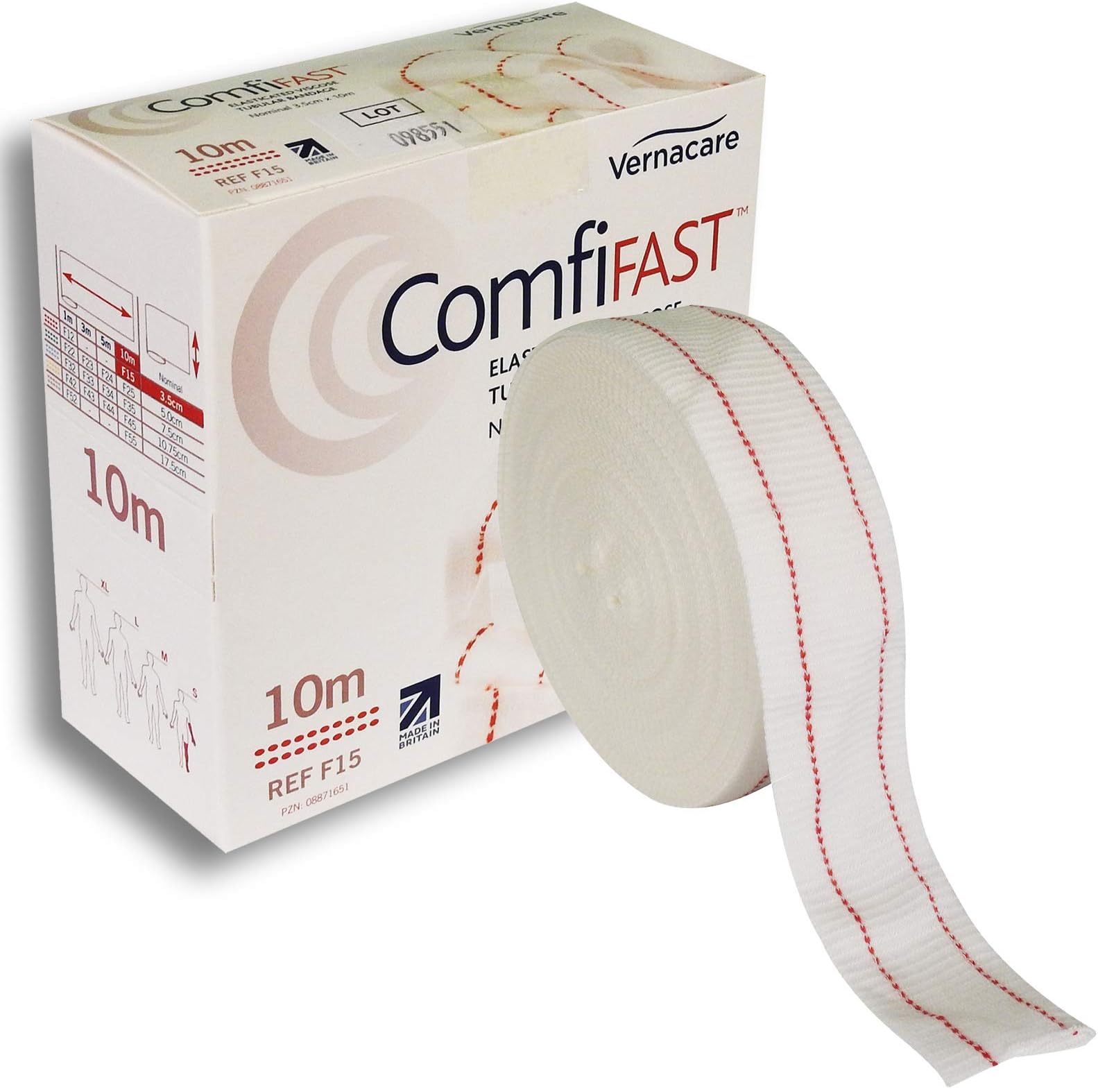 Comfifast Elasticated Tubular Stretch Viscose Bandage - for Small Limbs, Red Line 3.5cm (for Limb Circumference 8-15cm) - 10m Roll