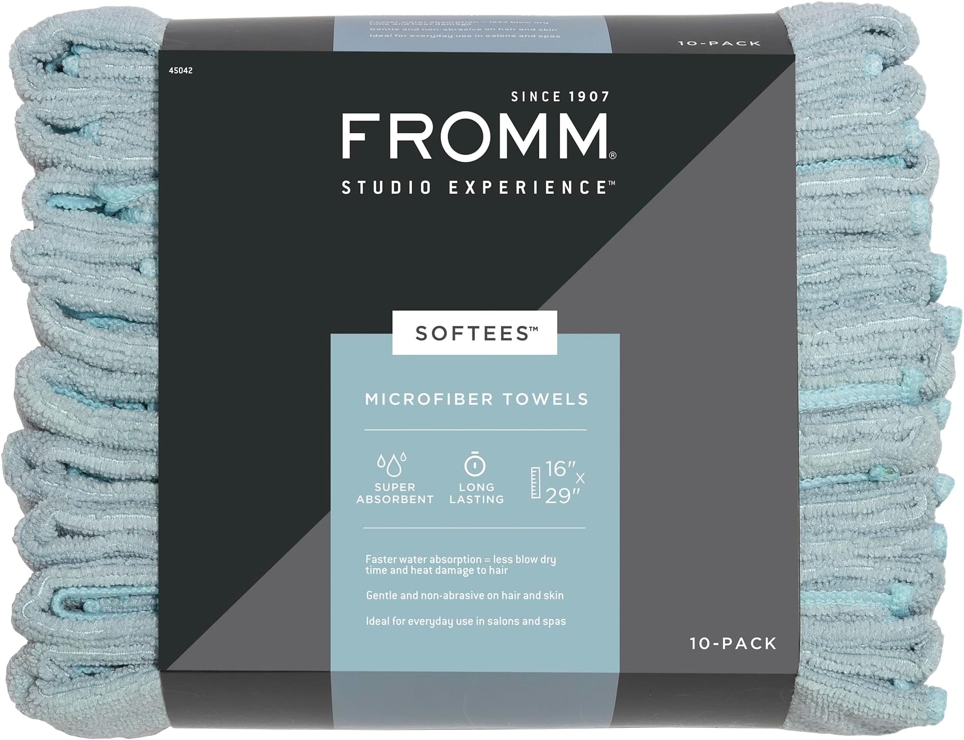 Fromm Softees Microfiber Salon Hair Towels for Hairstylists, Barbers, Spa, Gym in Aqua, 16" by 29", 10 count Perfect Hair Care Towel for Drying Curly, Long, Wavy Hair