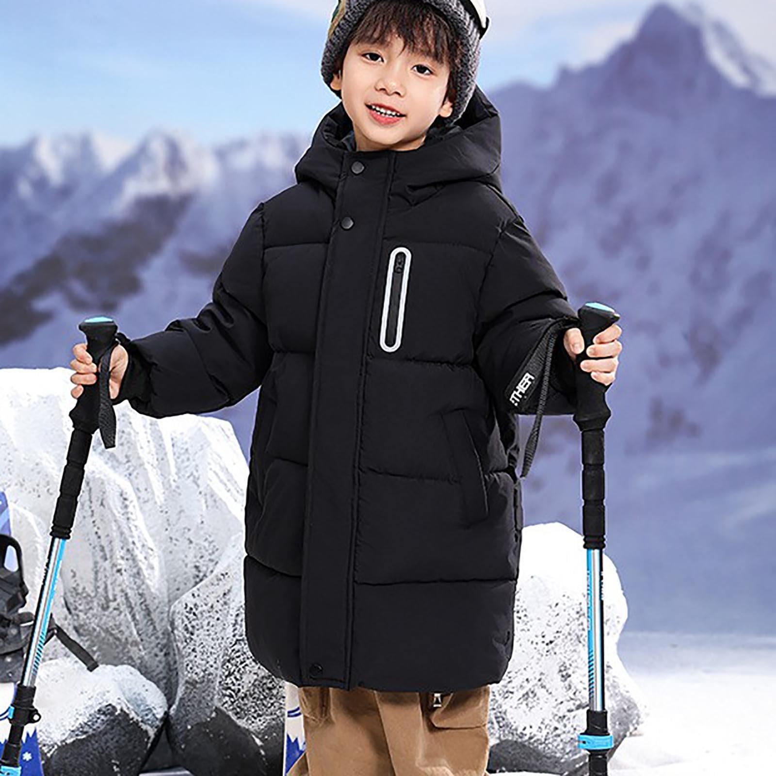 duxyoz Manteau d'hiver matelassé avec capuche pour enfants garçons et filles - Combinaison de neige chaude et isolante - Parka thermique à capuche - Veste de ski en coton épais - 4 à 14 ans