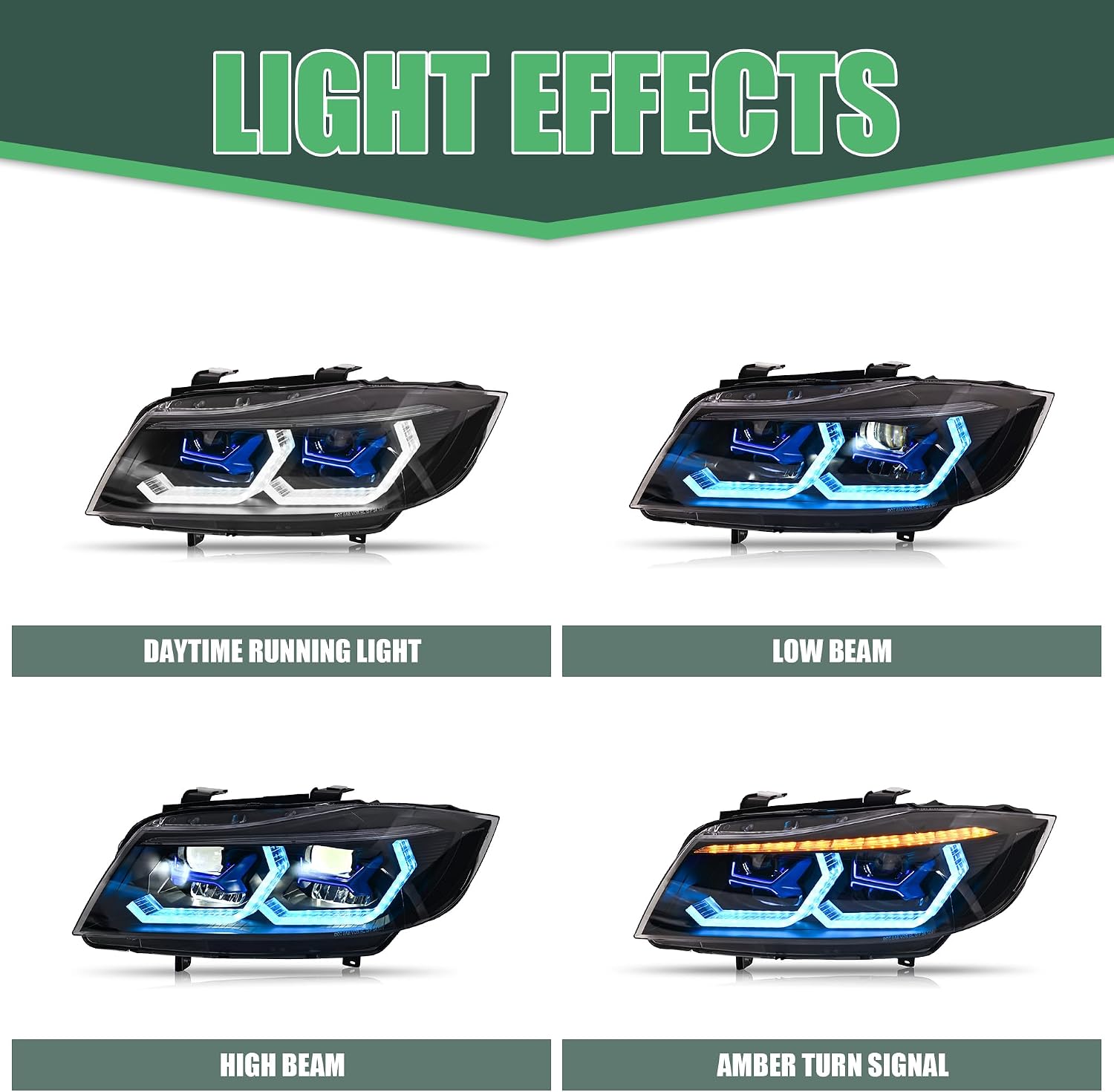 LETSLATE Headlights Assembly Fit For 3-Series Bimmer E90 E91 LCI 328i 335i Sedan 2009-2012 with Amber Switchback Signal Lights w/Multicolor Halo DRL, OE Xenon Only