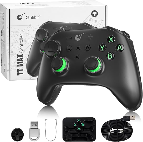 GuliKit TT PRO Mando Inalámbrico para PC, Android, iOS, Switch 1/2, Joystick TMR, con Batería de 950 mAh, Función de Activación y 4 Botones Metálicos Extraíbles en la Parte Trasera, Negro - 1