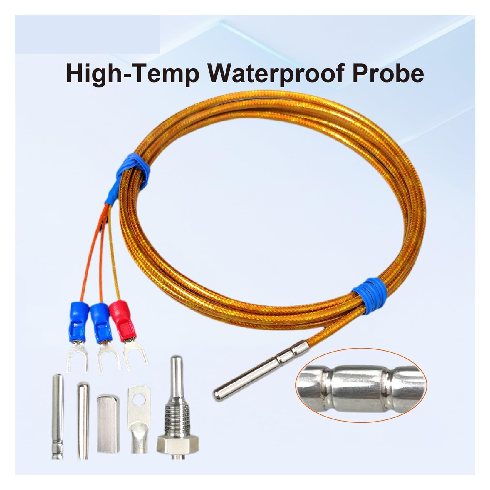 WAPT-035-GK-PT100 Sensor de temperatura Sonda RTD Acero inoxidable resistente al agua -50-350C Cable trenzado industrial de 4x30 mm | A-4m